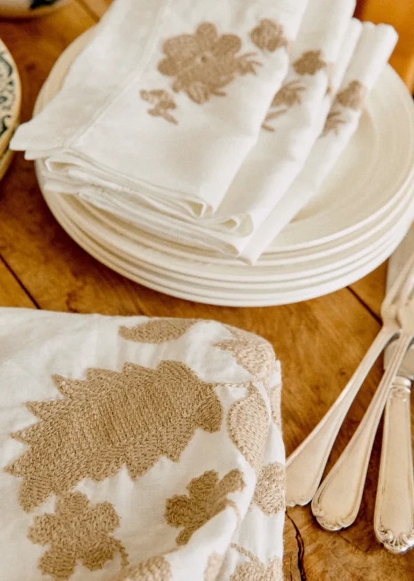 Set De 4 Serviettes - Fleurs Brodées-Sezane Store