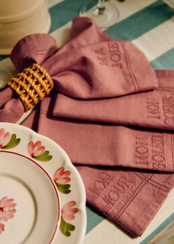 Set De 4 Serviettes - Les Mots Brodés-Sezane Sale